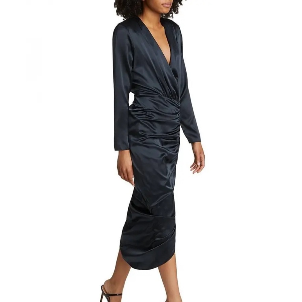 VERONICA BEARD CAMERI SILK RUCHED DRESS NAVY BLUE Size 00 XS Party Fall Wedding - Picture 3 of 12